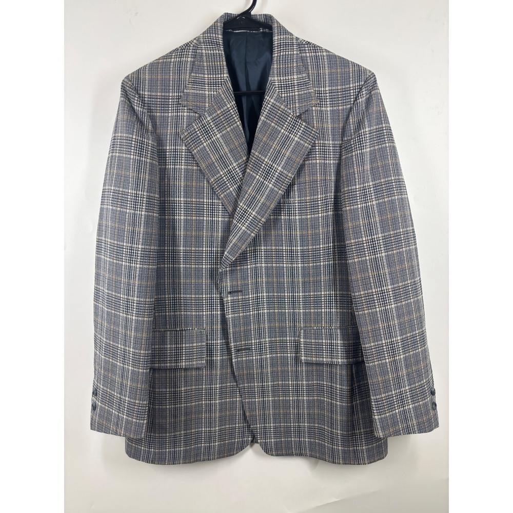 Vintage Campus Togs Glen Plaid Blazer Blue Grey Tan Men Sport Coat Scarsdale XXL